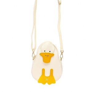 Cute Duck Crossbody Bag – White Faux Leather with Yellow Beak & Feet